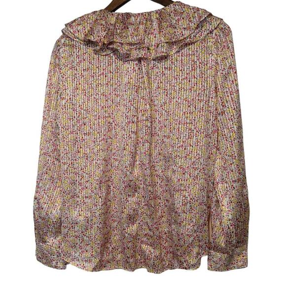 NWT J Crew Ruffle Top Pink Red Shimmer Floral Spring Easter Blouse Small - Picture 7 of 12